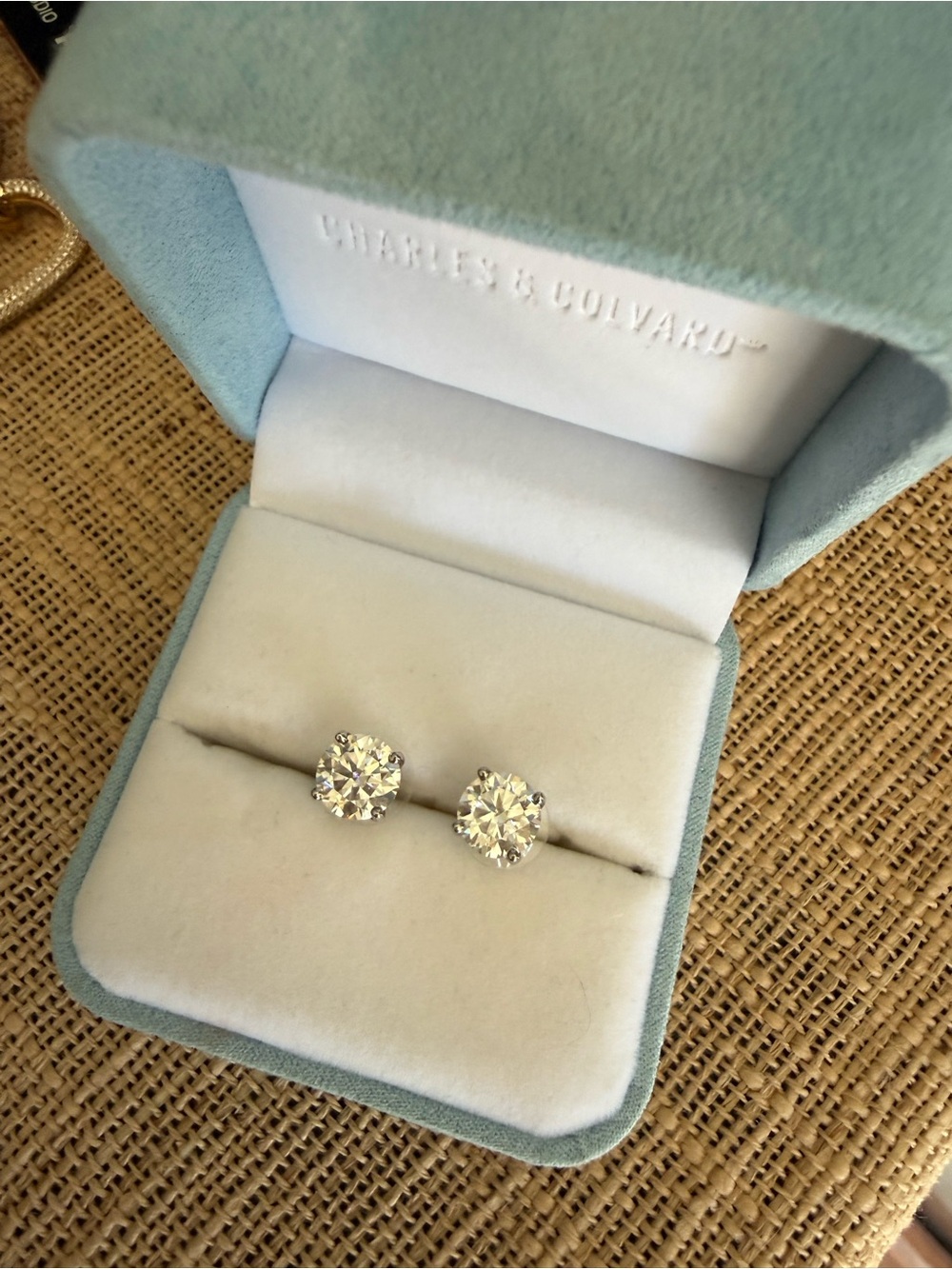 White Moissanite Stud Earrings in 24k gold